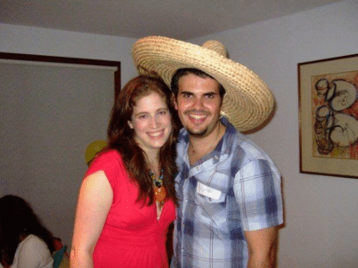 Dave Burnett wearing a sombrero with a friend